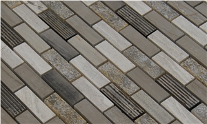 Polished Natural Marble Stone Mosaic Tile -Light Emperador and Dark Grey ,Ceramic Mosaic ,Bar Shape Wall and Floor Mosaic Tile Pattern