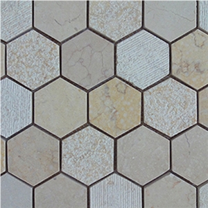 Polished Natural Marble Stone Wall and Floor Mosaics-Sunny Beige and Rossa Red Marble Hexagon Mosaic Tile Patterns for Luxury Hotel Bathroom Decor