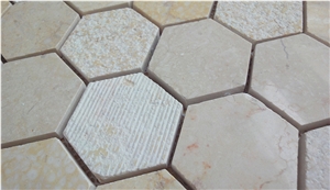 Polished Natural Marble Stone Wall and Floor Mosaics-Sunny Beige and Rossa Red Marble Hexagon Mosaic Tile Patterns for Luxury Hotel Bathroom Decor