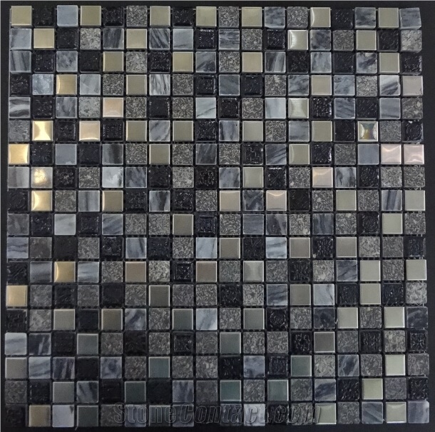 Stone Mosaic Tile, Glass Mosaic Mixed with Ceramic, Resin, Size Of 15*15mm, Whole Pc 300*300mm, from China Mosaic Factory