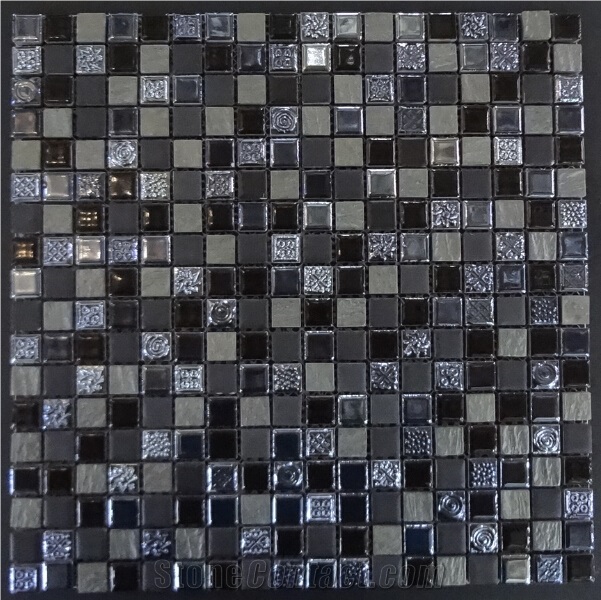 Stone Mosaic Tile, Glass Mosaic Mixed with Ceramic, Resin, Size Of 15*15mm, Whole Pc 300*300mm, from China Mosaic Factory