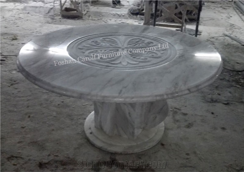 2017 New Product Round Marble Travertine Dining Table with 8 Chairs