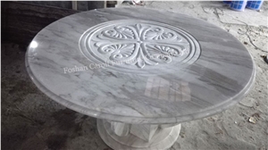 2017 New Product Round Marble Travertine Dining Table with 8 Chairs