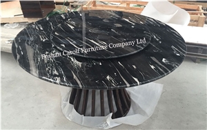High Quality Iran Black Marble Top Wood Base Round Dining Table