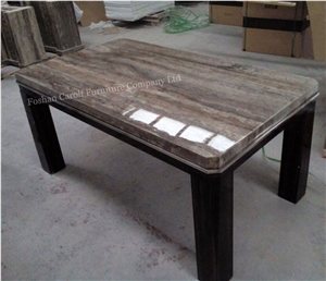 Luxury Simple Disign Wooden Legs with Travertine Top Dining Table for 8 Seaters