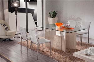 Nature Travertine Dining Table with Tempered Glass Top