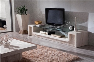 New Design Luxury Travertine Base Glass Top Tv Stand New Design Luxury Travertine Base Glass Top Tv Stand
