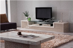Unique Design Glass Top White Marble Tv Stand