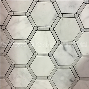 Bianco Carrara White Hexagon Bardiglio Strip Marble Mosaic Tile Honeycomb Polished for Interiro Kitchen, Bathroom, Backsplash Wall Floor Covering