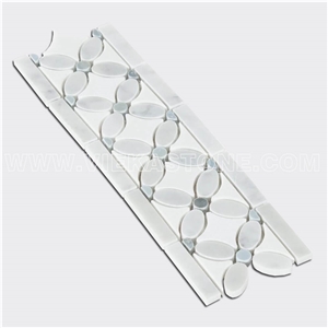 Bianco Carrara White Marble Mosaic Tile Flower Border Liner Grey Oral and Round Dot