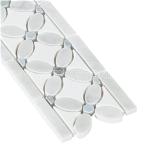 Bianco Carrara White Marble Mosaic Tile Flower Border Liner Grey Oral and Round Dot