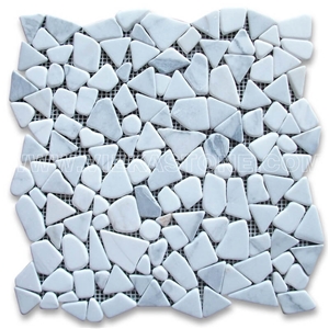 Bianco Carrara White Pebble Tumble Marble Mosaic Polished for Interior Kitchen, Bathroom, Backsplash Wall Floor Tile