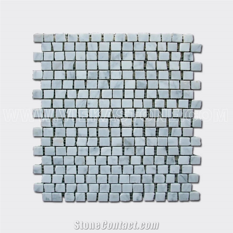 Bianco Carrara White Pebble Tumble Square Marble Mosaic Polished for Interior Kitchen, Bathroom, Backsplash Wall Floor Tile
