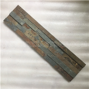 China Manufacturer Rusty Multicolor Slate Natural Culture Stone Stacked Ledger Tile Wall Cladding Panel 35x18cm Split Face Rock Landscaping