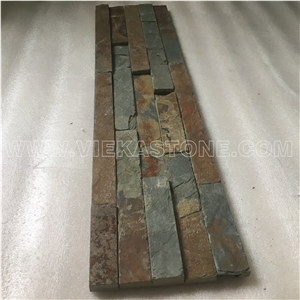 China Manufacturer Rusty Multicolor Slate Natural Culture Stone Stacked Ledger Tile Wall Cladding Panel 35x18cm Split Face Rock Landscaping
