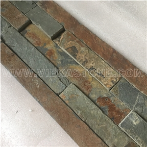 China Manufacturer Rusty Multicolor Slate Natural Culture Stone Stacked Ledger Tile Wall Cladding Panel 35x18cm Split Face Rock Landscaping