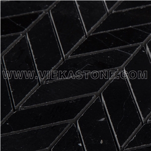 Chinese Black Nero Marquina Marble Mosaic Tile Chevron for Interior Kitchen, Bathroom, Backsplash Wall Floor Covering