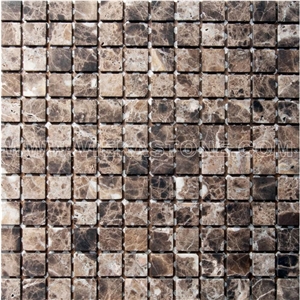 Dark Emperador Marble Mosaic Tile Small Square Polished for Interior Kitchen, Bathroom, Backsplash Wall Floor Covering