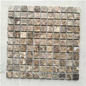 Dark Emperador Marble Mosaic Tile Small Square Polished for Interior Kitchen, Bathroom, Backsplash Wall Floor Covering