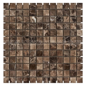 Dark Emperador Marble Mosaic Tile Square Polished for Interior Kitchen, Bathroom, Backsplash Wall Floor Covering