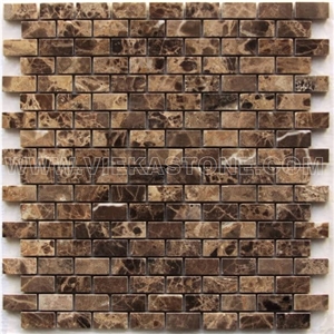 Dark Emperador Marble Mosaic Tile Subway for Interior Kitchen, Bathroom, Backsplash Wall Floor Covering Polished