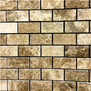 Light Emperador Marble Mosaic Tile Subway for Interior Kitchen, Bathroom, Backsplash Wall Floor Covering