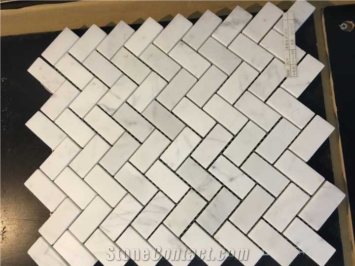 Polished Carrara White Marble Mosaics, Bc-M1005, Can Be Made Of Calacatta White/Statuario, Bianco Dolomiti, Italy Grey, Carrara Grey Marble