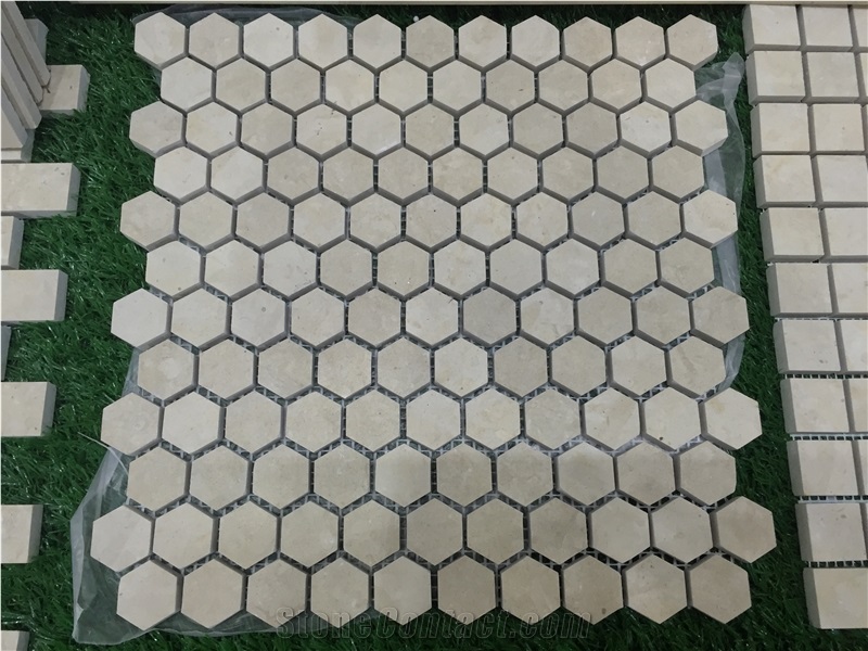 Tunisia Royal Thala Beige Limestone Mosaics, Polished/Honed Tiles, Interior Wall and Floor Covering Stone, Bc-Lm1002