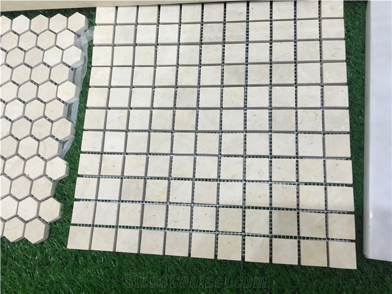 Tunisia Royal Thala Beige Limestone Mosaics, Polished/Honed Tiles, Interior Wall and Floor Covering Stone, Bc-Lm1003