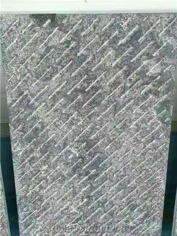 China Blue Limestone a Grade Chisled Grooved Bushhammered Surface Paving Cube Stone Slabs