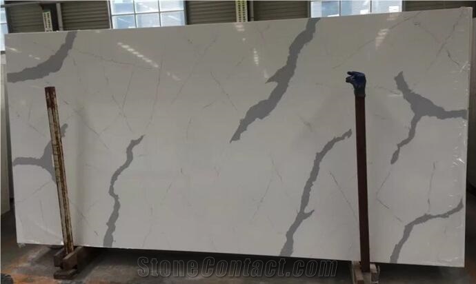 Calacatta White Quartz Stone Slab,White Engineered Quartz Slabs for Canada,Solid Surface White Quartz for Kitchen,Artificial White Quartz Slabs