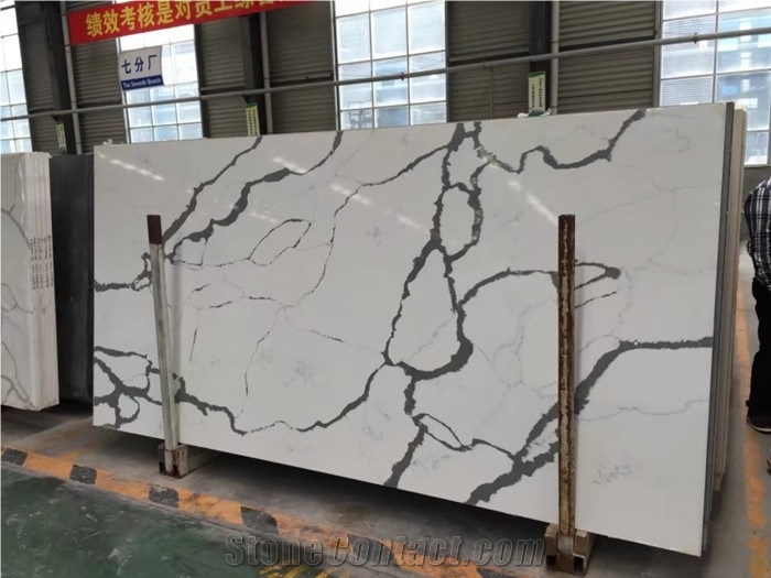 Calacatta White Quartz Stone Slab,White Engineered Quartz Slabs for Canada,Solid Surface White Quartz for Kitchen,Artificial White Quartz Slabs