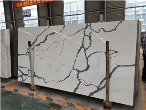 Calacatta White Quartz Stone Slab,White Engineered Quartz Slabs for Canada,Solid Surface White Quartz for Kitchen,Artificial White Quartz Slabs