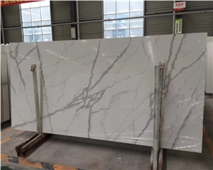 Calacatta White Quartz Stone Slab,White Engineered Quartz Slabs for Canada,Solid Surface White Quartz for Kitchen,Artificial White Quartz Slabs