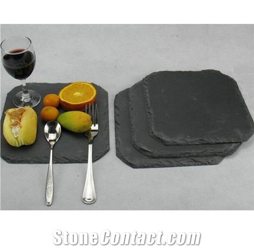 Cheap Black Slate Plates, Grey Slate Tableware, Slate Cheese Board with Laser Engraved, Wholesale Slate Tableware