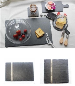 Cheap Black Slate Plates, Grey Slate Tableware, Slate Cheese Board with Laser Engraved, Wholesale Slate Tableware