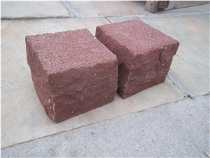 China Red Wood-Vein Sandstone Cleft Split Natural Cube Paver Setts Cobble Stone