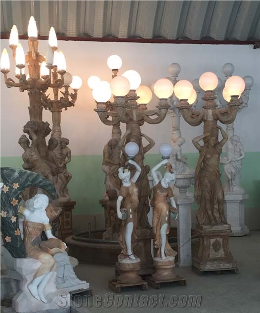 Natural Pure White Marble and Sunset Red Marble Mixed Human Sculpture,Landscaping Lamp Women Beauty Statue and Handcraft Carving Natural Stone Design