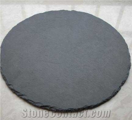 Round Shape Cheap Price Slate Dinner Deserve Plate,Black Slate Plate