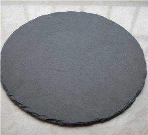 Round Shape Cheap Price Slate Dinner Deserve Plate,Black Slate Plate