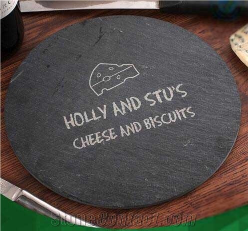 Round Shape Cheap Price Slate Dinner Deserve Plate,Black Slate Plate