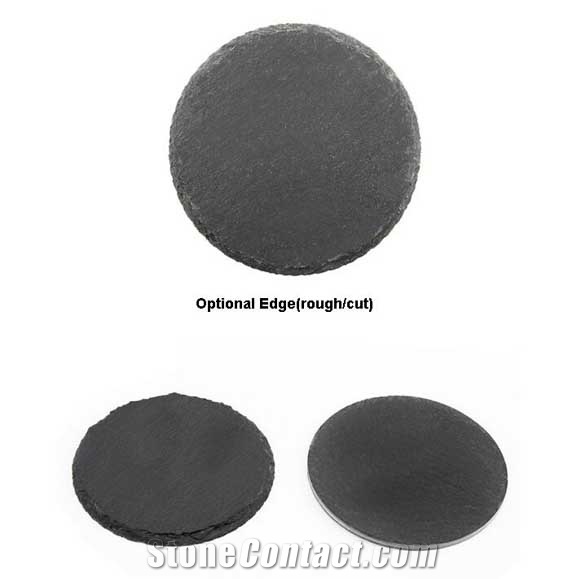Round Shape Cheap Price Slate Dinner Deserve Plate,Black Slate Plate