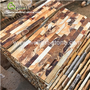 Brown Golden Sandstone Ledge Culture Stacked Stone Pannel for Feature Wall Cladding and Pool Waterfall