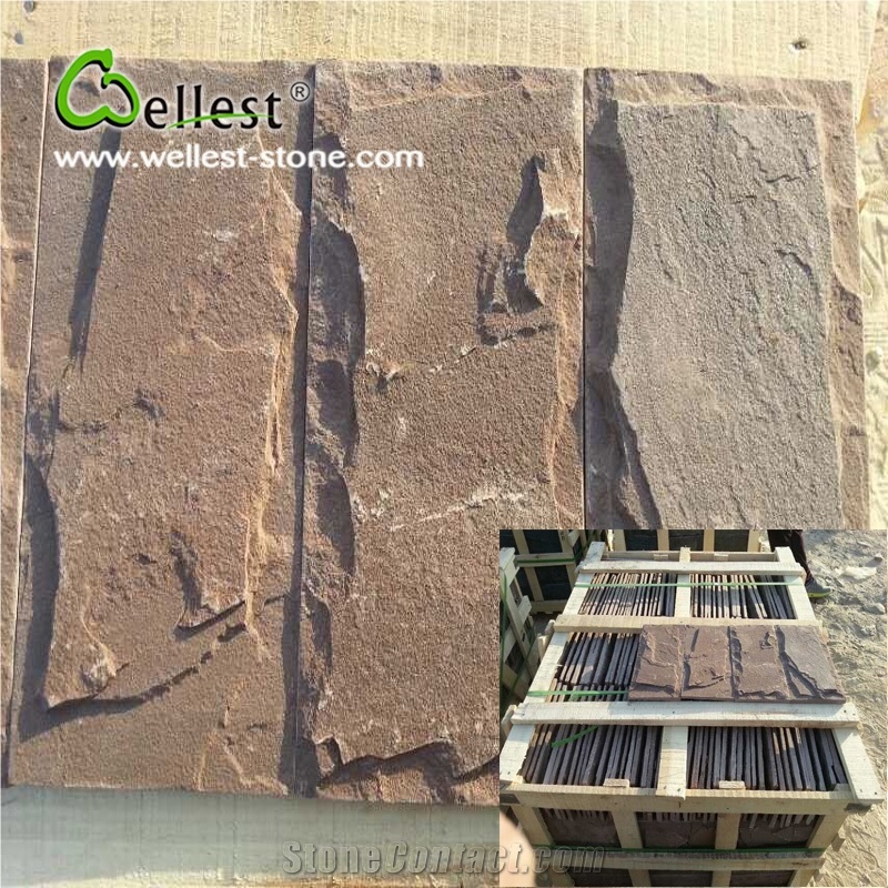 Brown Sandstone Split Mushroom Pillow Face Castle Stone Strip for Feature and Garden Exterior Wall Cladding