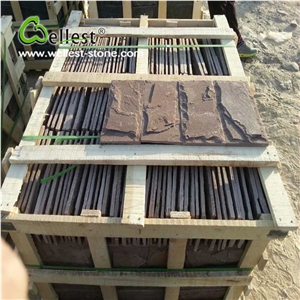 Brown Sandstone Split Mushroom Pillow Face Castle Stone Strip for Feature and Garden Exterior Wall Cladding