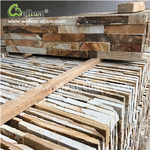 Golden Brown Sandstone Ledge Culture Stacked Stone Pannel for Feature Wall Cladding and Pool Waterfall