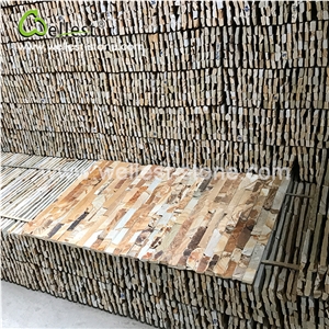 Golden Brown Sandstone Ledge Culture Stacked Stone Pannel for Feature Wall Cladding and Pool Waterfall