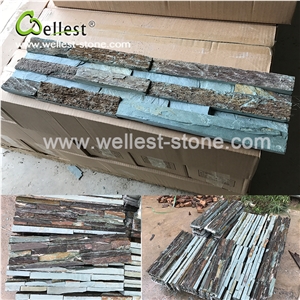 Green Brown Natural Slate Rough Finish Ledge Culture Stacked Stone Pannel for Feature Wall Cladding and Pool Waterfall