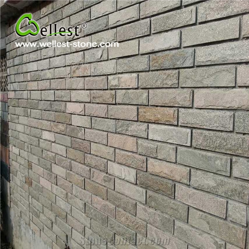 Green Quartzite Split Mushroom Pillow Face Castle Stone Strip for Feature and Garden Exterior Wall Cladding