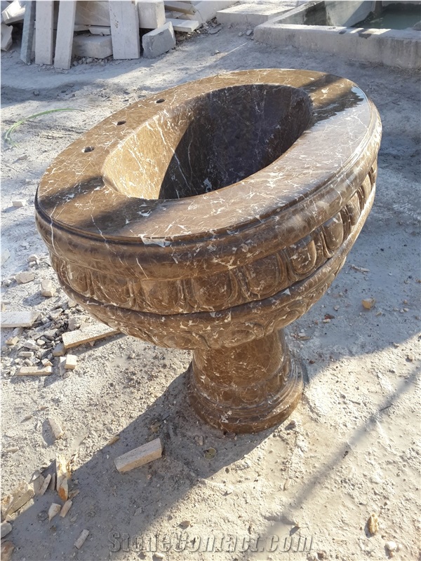 Chinese Emperador Marble Sink with Pedestal